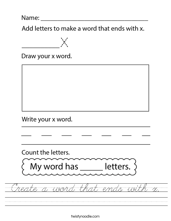 Create a word that ends with x. Worksheet