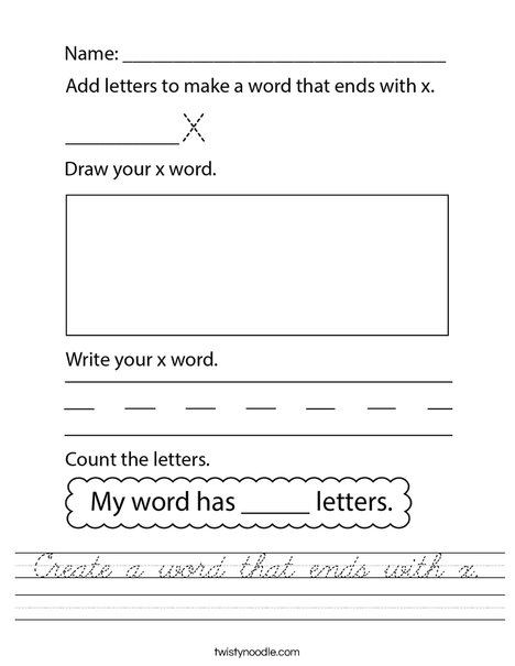 Create a word that ends with x. Worksheet