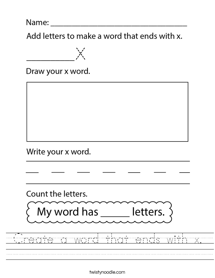 Create a word that ends with x. Worksheet