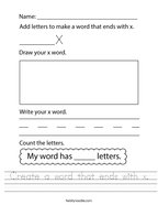 Create a word that ends with x Handwriting Sheet