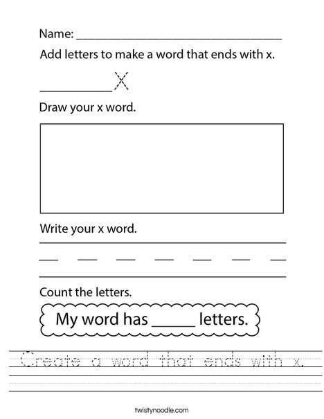 Create a word that ends with x. Worksheet