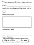 Create a word that starts with a. Coloring Page