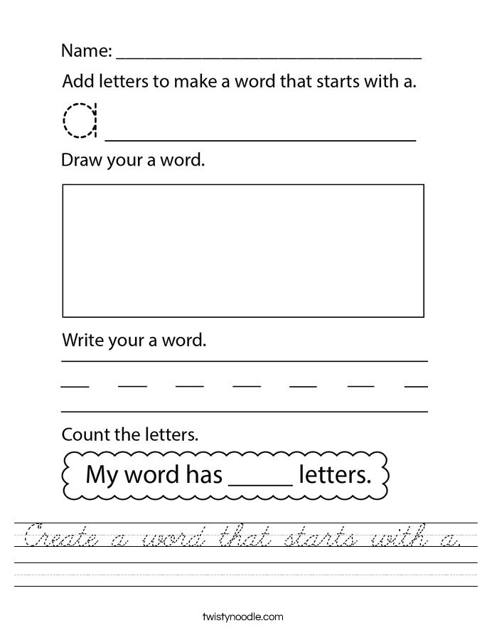 Create a word that starts with a. Worksheet