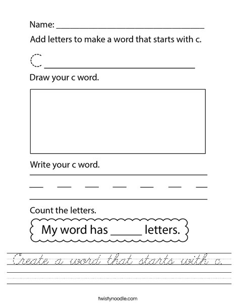 Create a word that starts with c. Worksheet