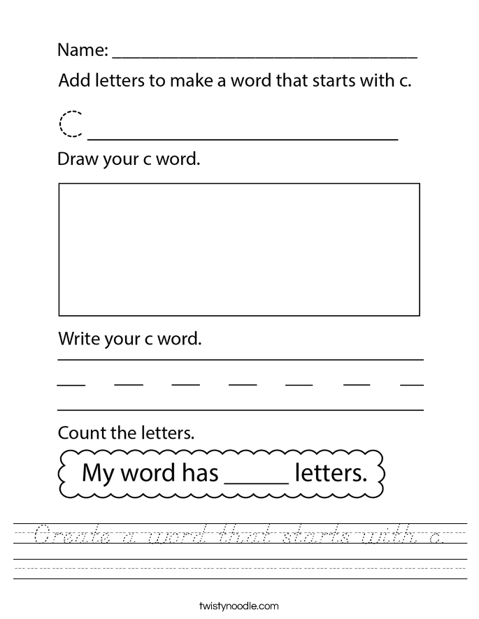 Create a word that starts with c. Worksheet