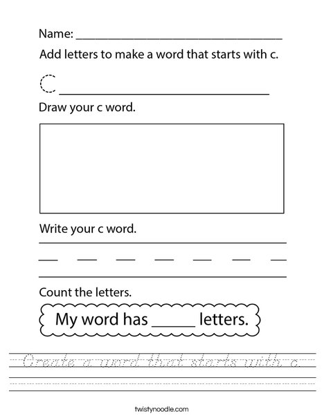 Create a word that starts with c. Worksheet