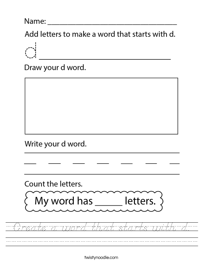 Create a word that starts with d. Worksheet