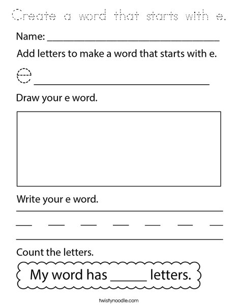 Create a word that starts with e. Coloring Page