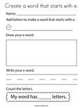 Create a word that starts with e. Coloring Page