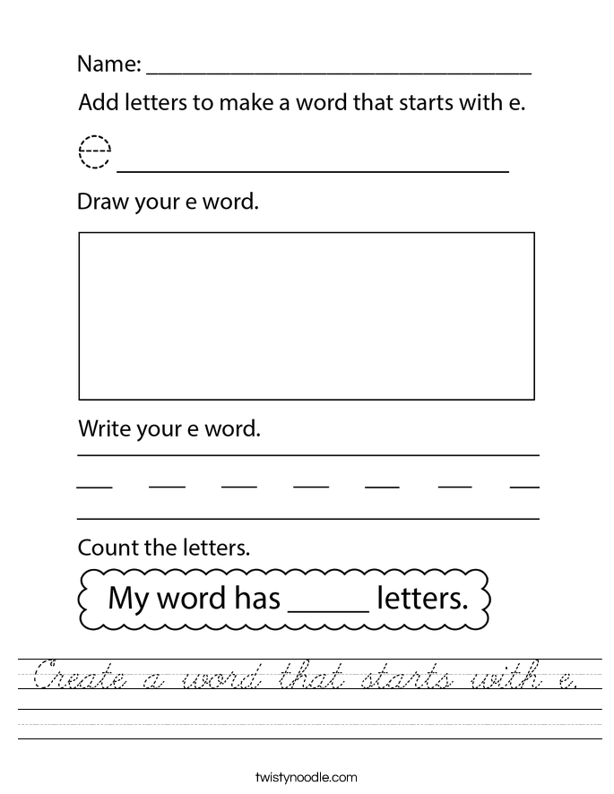 Create a word that starts with e. Worksheet