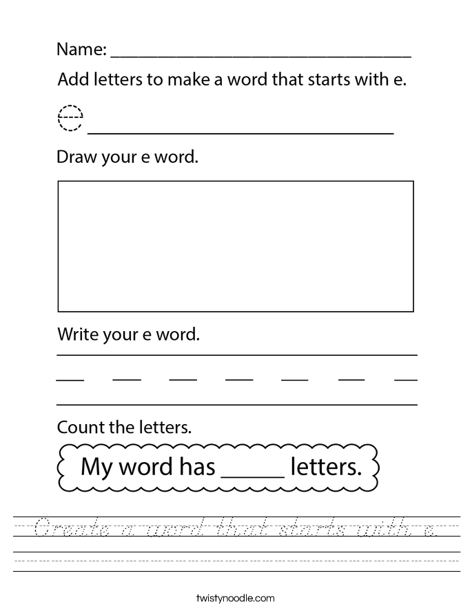Create a word that starts with e. Worksheet