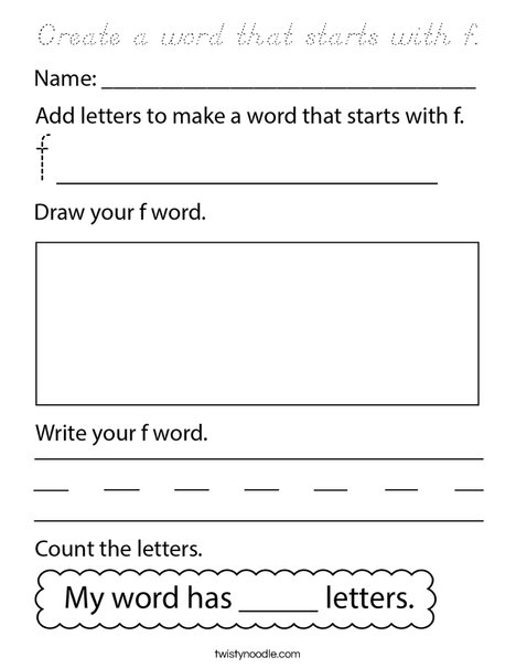 Create a word that starts with f. Coloring Page