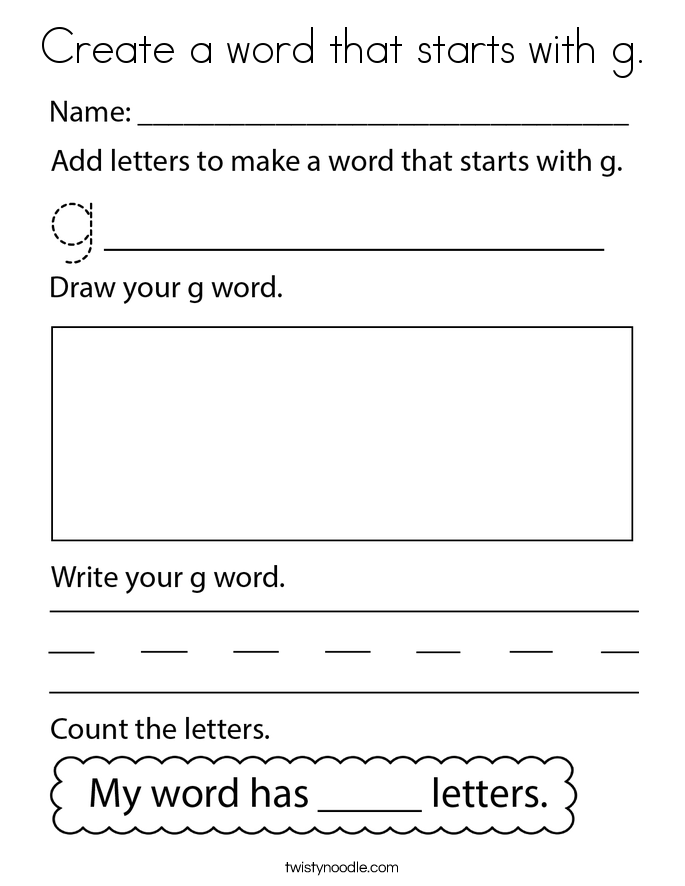 Create a word that starts with g. Coloring Page