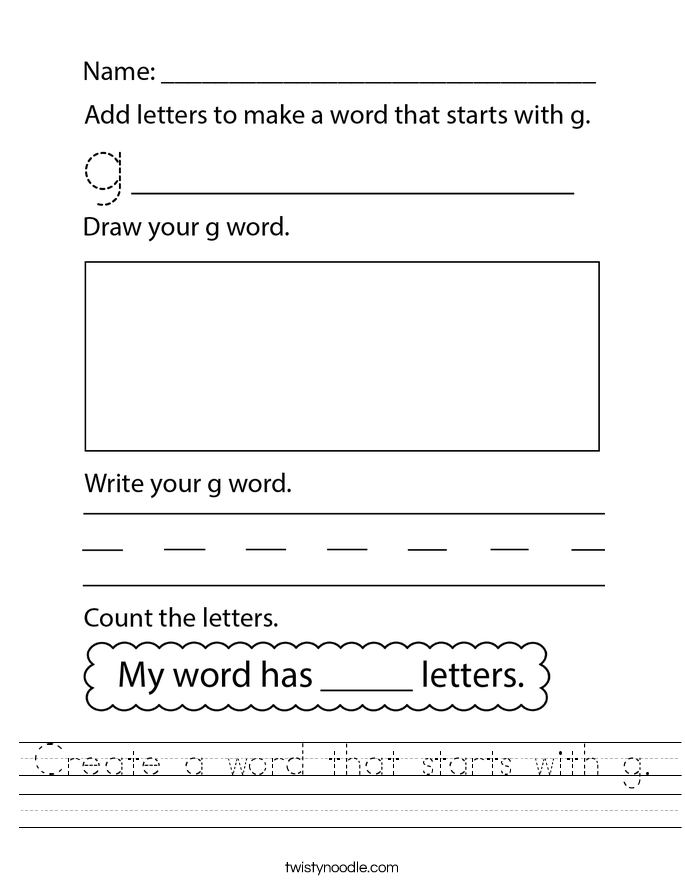 Create a word that starts with g. Worksheet