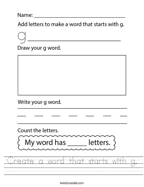 Create a word that starts with g. Worksheet