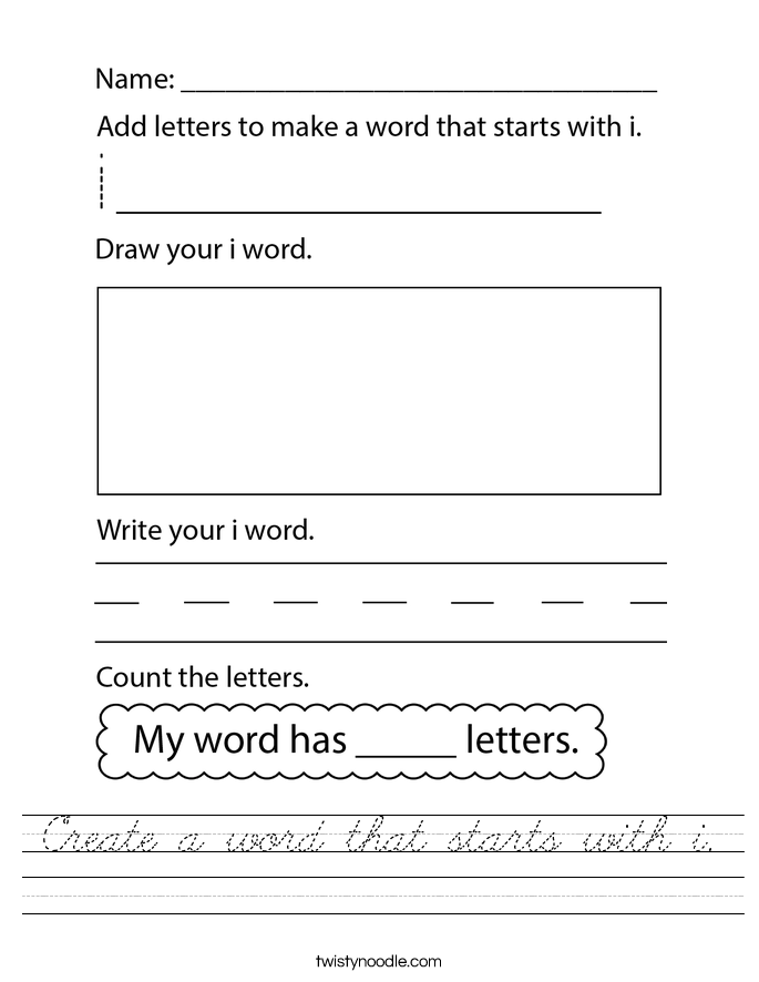 Create a word that starts with i. Worksheet