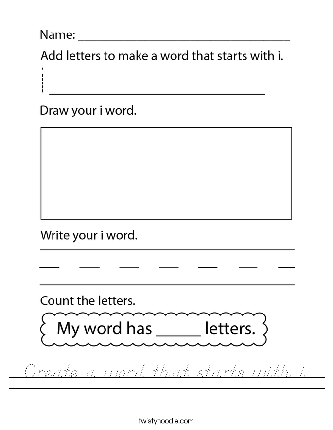 Create a word that starts with i. Worksheet