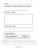 Create a word that starts with i Handwriting Sheet
