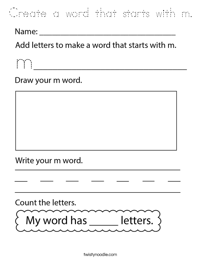 Create a word that starts with m. Coloring Page