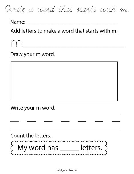 Create a word that starts with m. Coloring Page