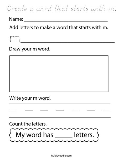 Create a word that starts with m. Coloring Page