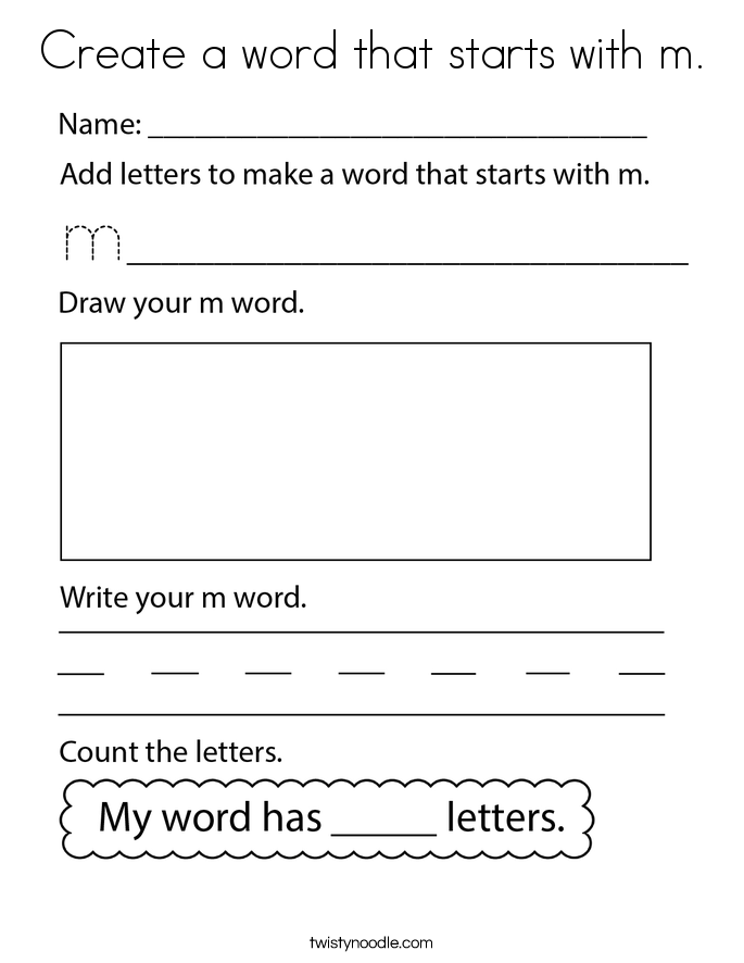 Create a word that starts with m. Coloring Page