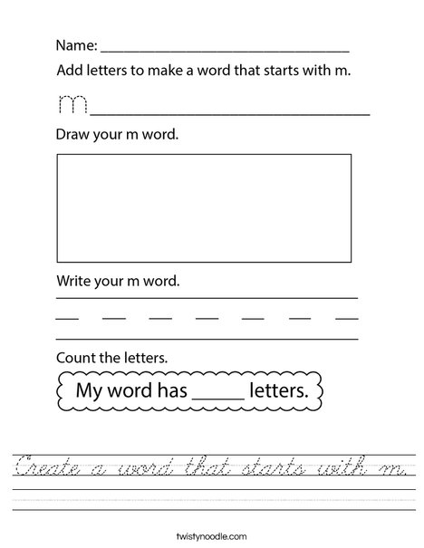 Create a word that starts with m. Worksheet