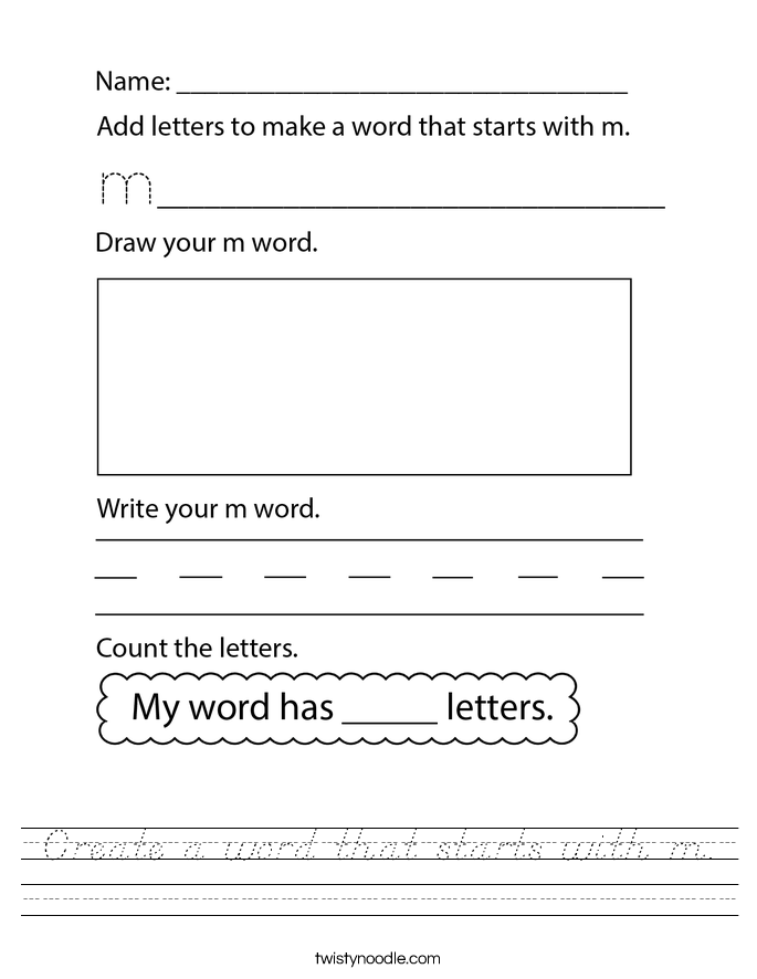 Create a word that starts with m. Worksheet