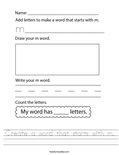 Create a word that starts with m. Worksheet