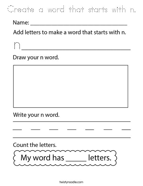 Create a word that starts with n. Coloring Page