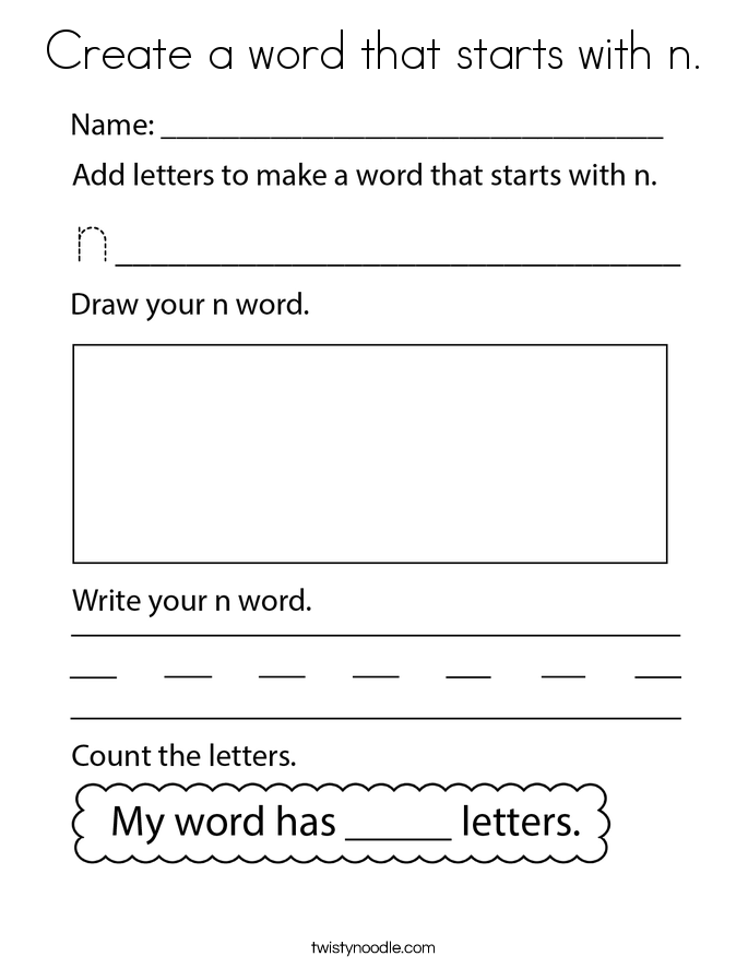 Create a word that starts with n. Coloring Page