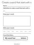 Create a word that starts with n. Coloring Page