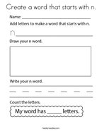 Create a word that starts with n Coloring Page