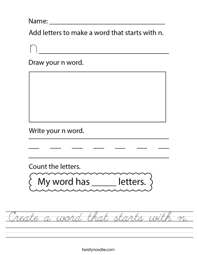 Create a word that starts with n. Worksheet