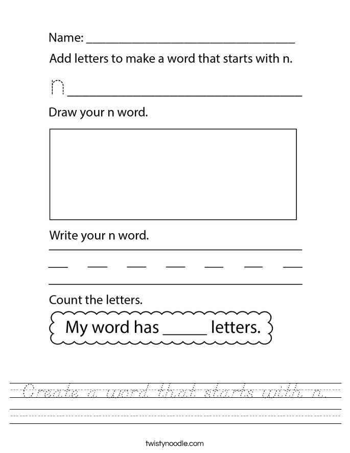 Create a word that starts with n. Worksheet