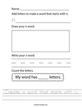 Create a word that starts with n. Worksheet