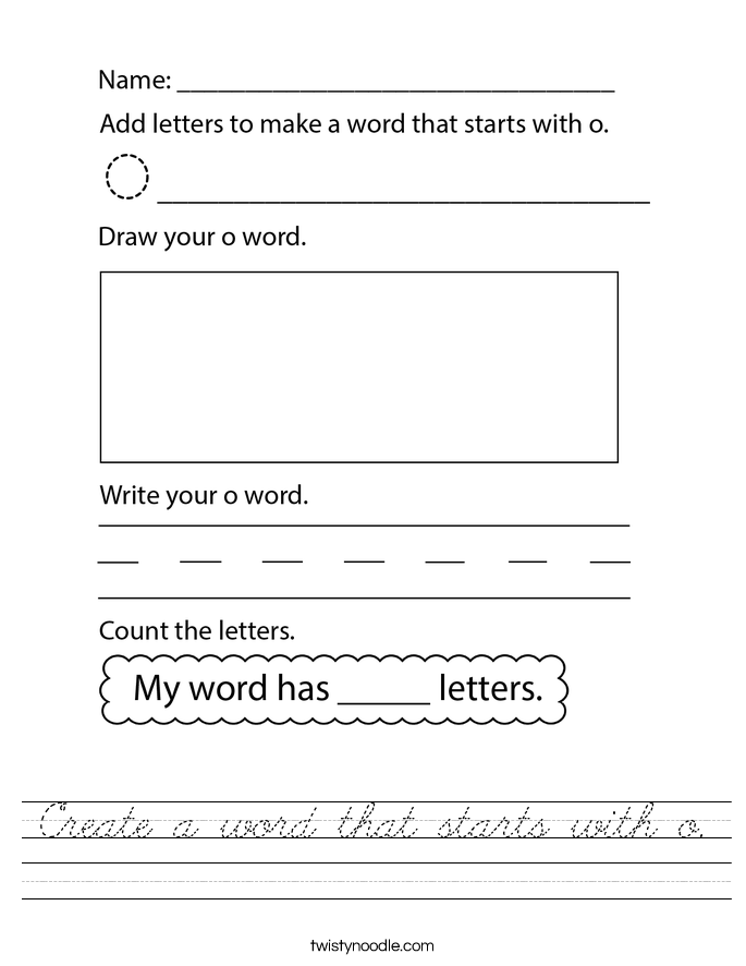 Create a word that starts with o. Worksheet