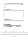 Create a word that starts with o. Worksheet