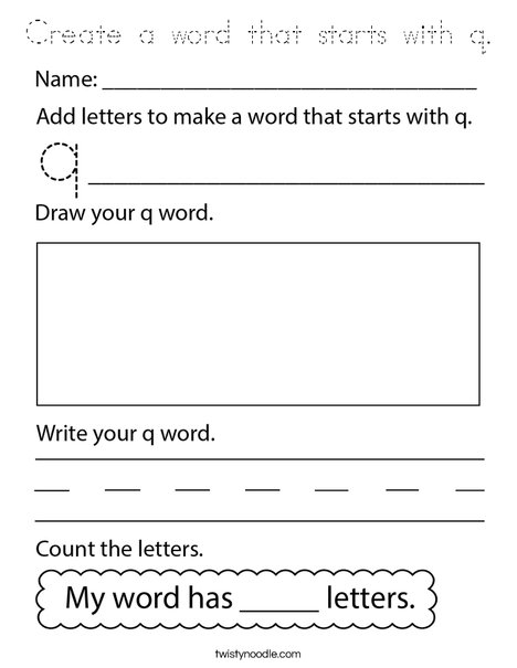 Create a word that starts with q. Coloring Page