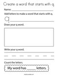 Create a word that starts with q. Coloring Page