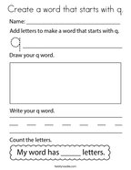 Create a word that starts with q Coloring Page