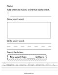 Create a word that starts with t. Worksheet
