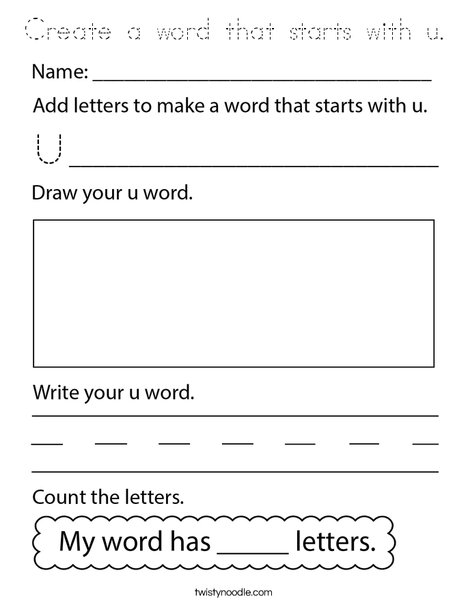Create a word that starts with u. Coloring Page