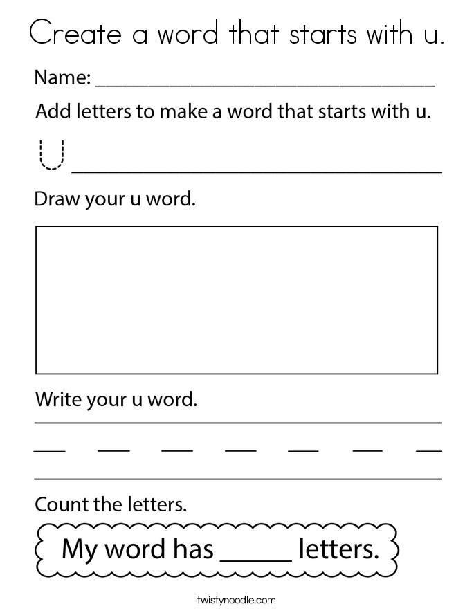 Create a word that starts with u. Coloring Page