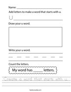 Create a word that starts with u Handwriting Sheet