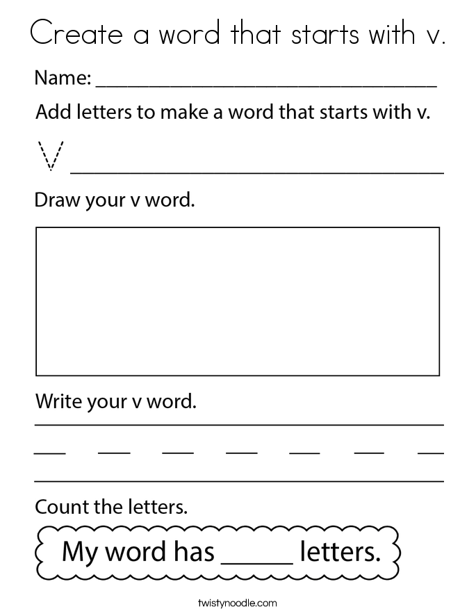 Create a word that starts with v. Coloring Page
