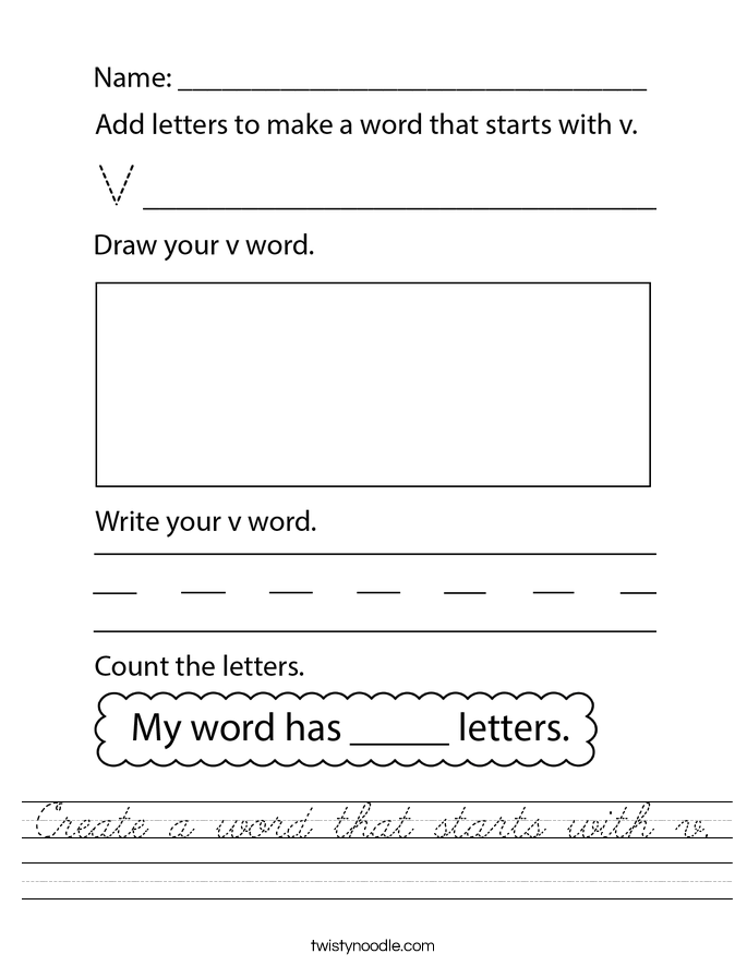 Create a word that starts with v. Worksheet