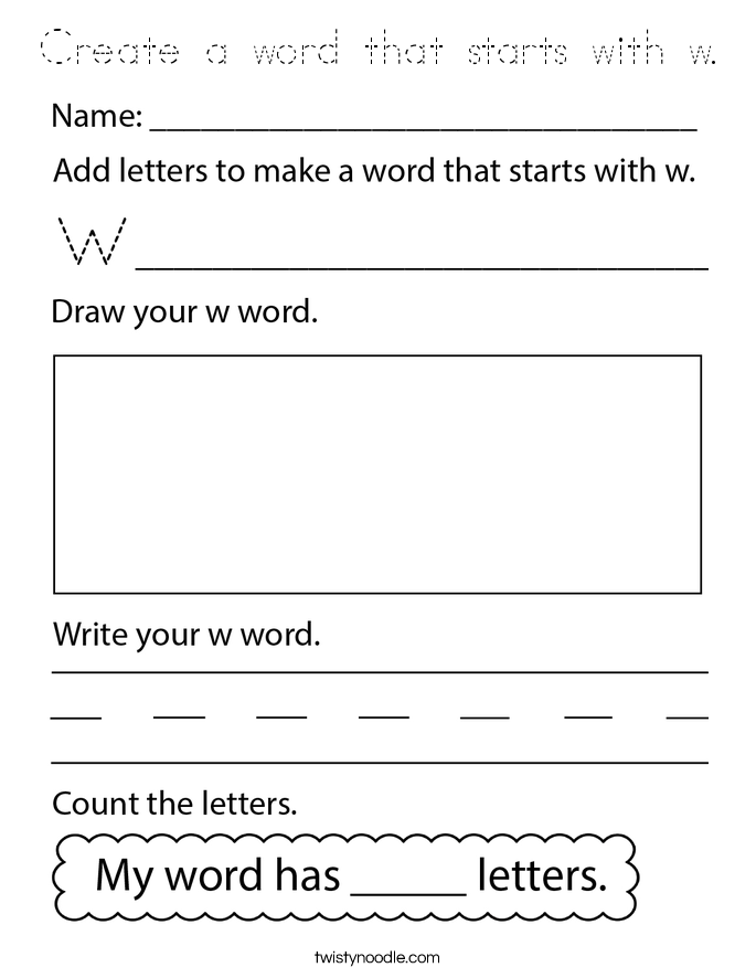 Create a word that starts with w. Coloring Page