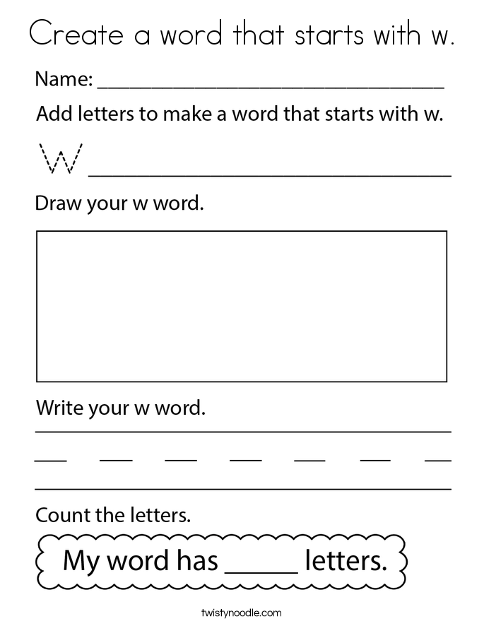 Create a word that starts with w. Coloring Page