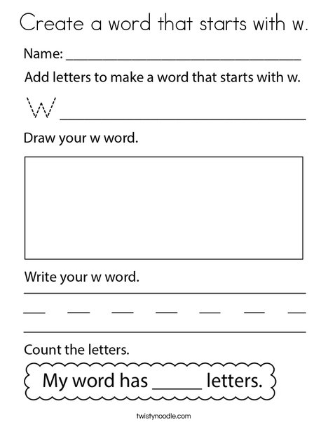 Create a word that starts with w. Coloring Page